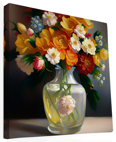 Colorful Bouquet In a Clear Vase - Gallery Wrapped Canvas