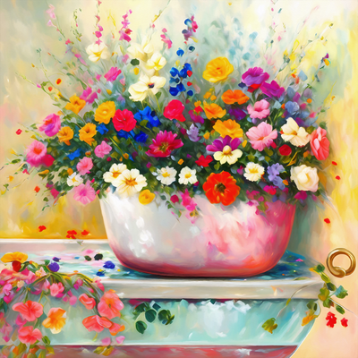 Colorful Flowers In A Tub - Gallery Wrapped Canvas