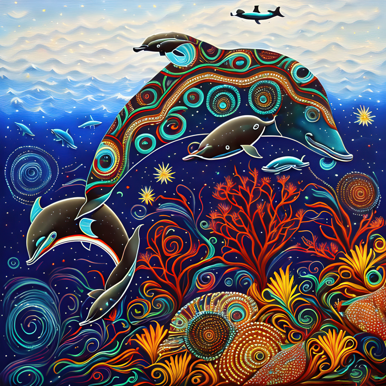 Dolphins In the Sea - Gallery Wrapped Canvas