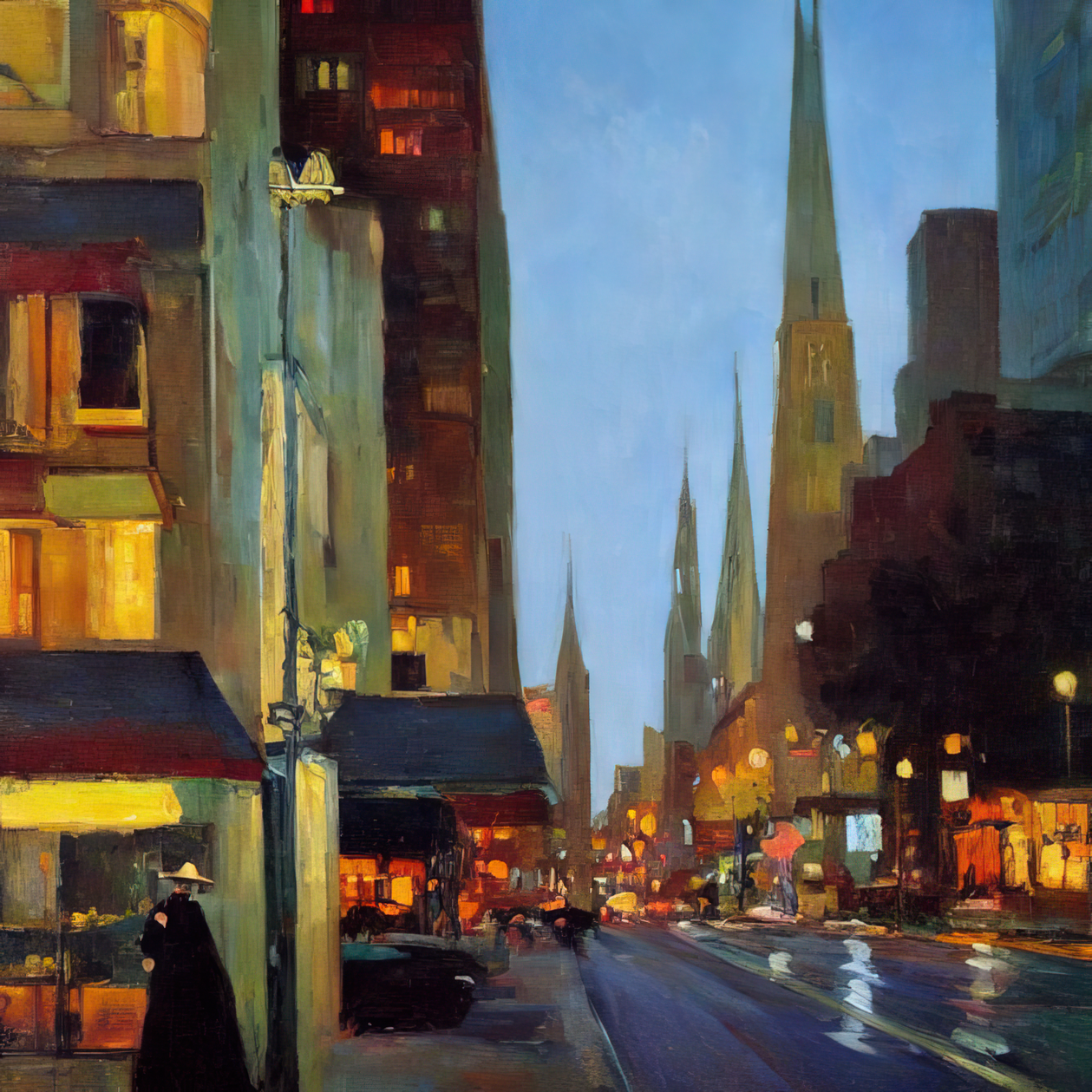 Downtown City Lights I - Gallery Wrapped Canvas