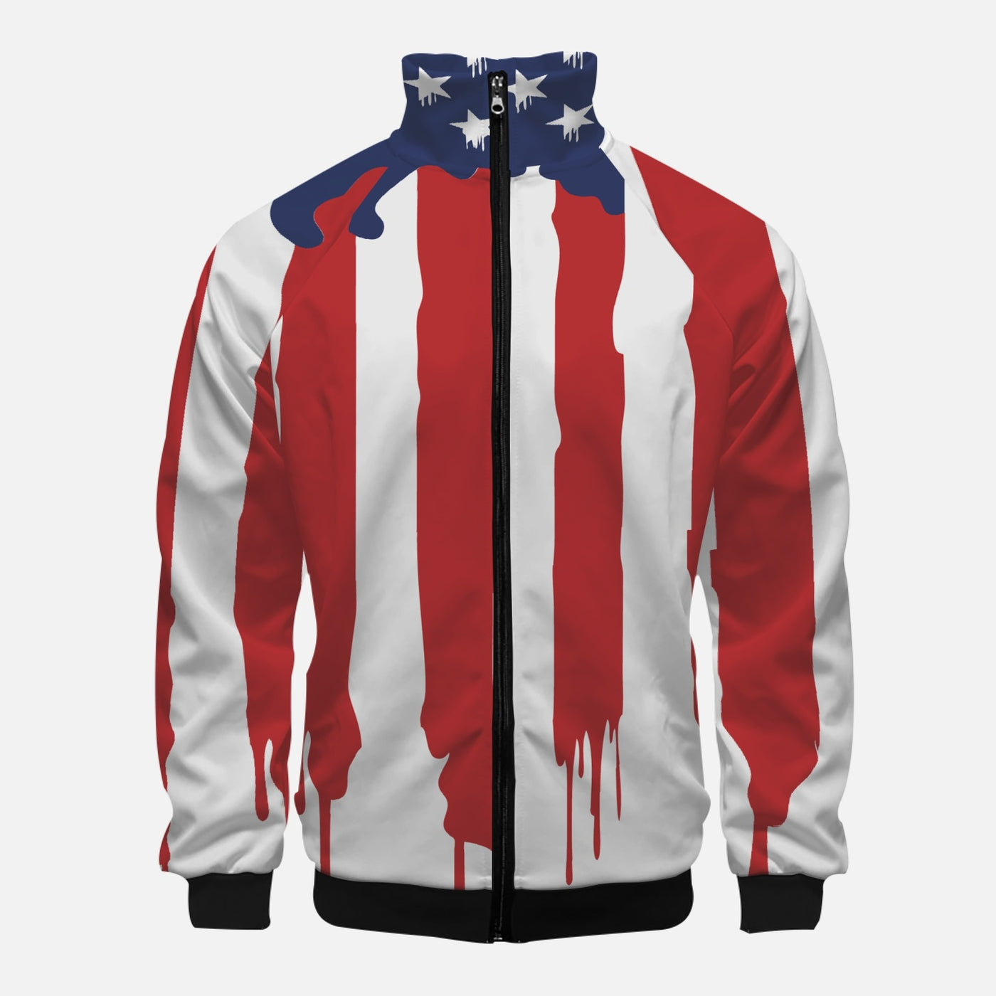 Abstract American Flag Stand Collar Zipper-up Hoodie