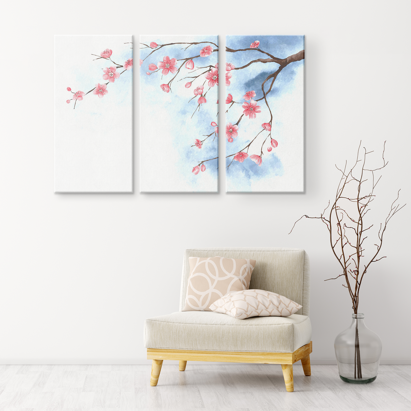 Watercolor Cherry Blossoms Triptych
