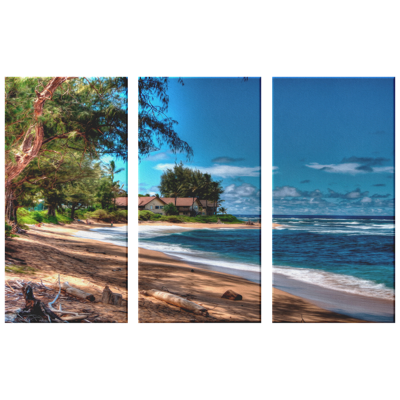 On the Beach in Kauai Triptych