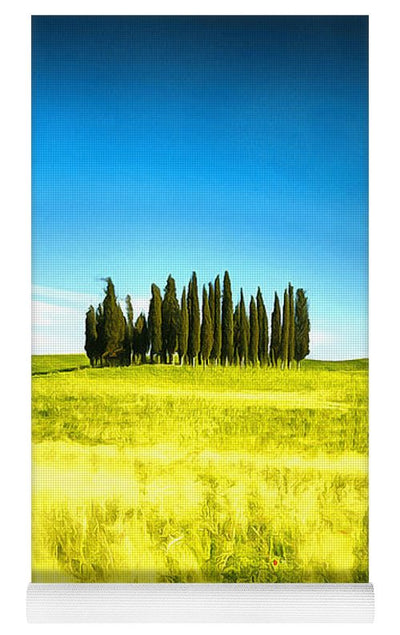 Red Poppies and Cypress Trees  - Yoga Mat