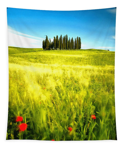 Red Poppies and Cypress Trees  - Tapestry