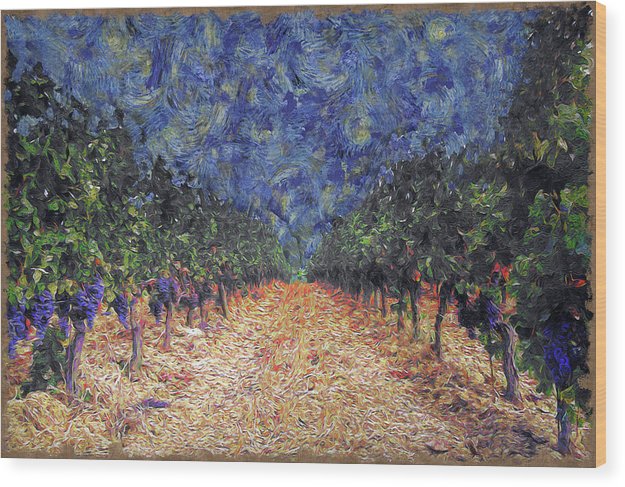 Starry Vineyard Night - Wood Print