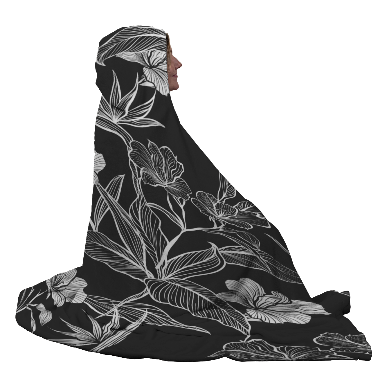 BW Floral - Hooded Blanket